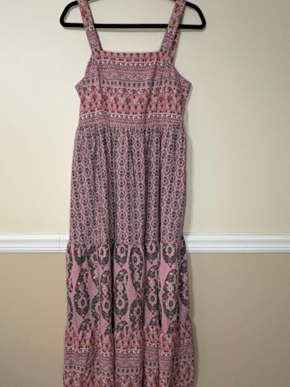 Knox Rose Boho Maxi Dress Medium Pink Floral Tiered Smocked Sundress